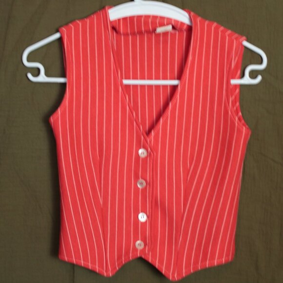 Vintage Red & White Pinstripe Cropped Vest XS - Picture 1 of 5